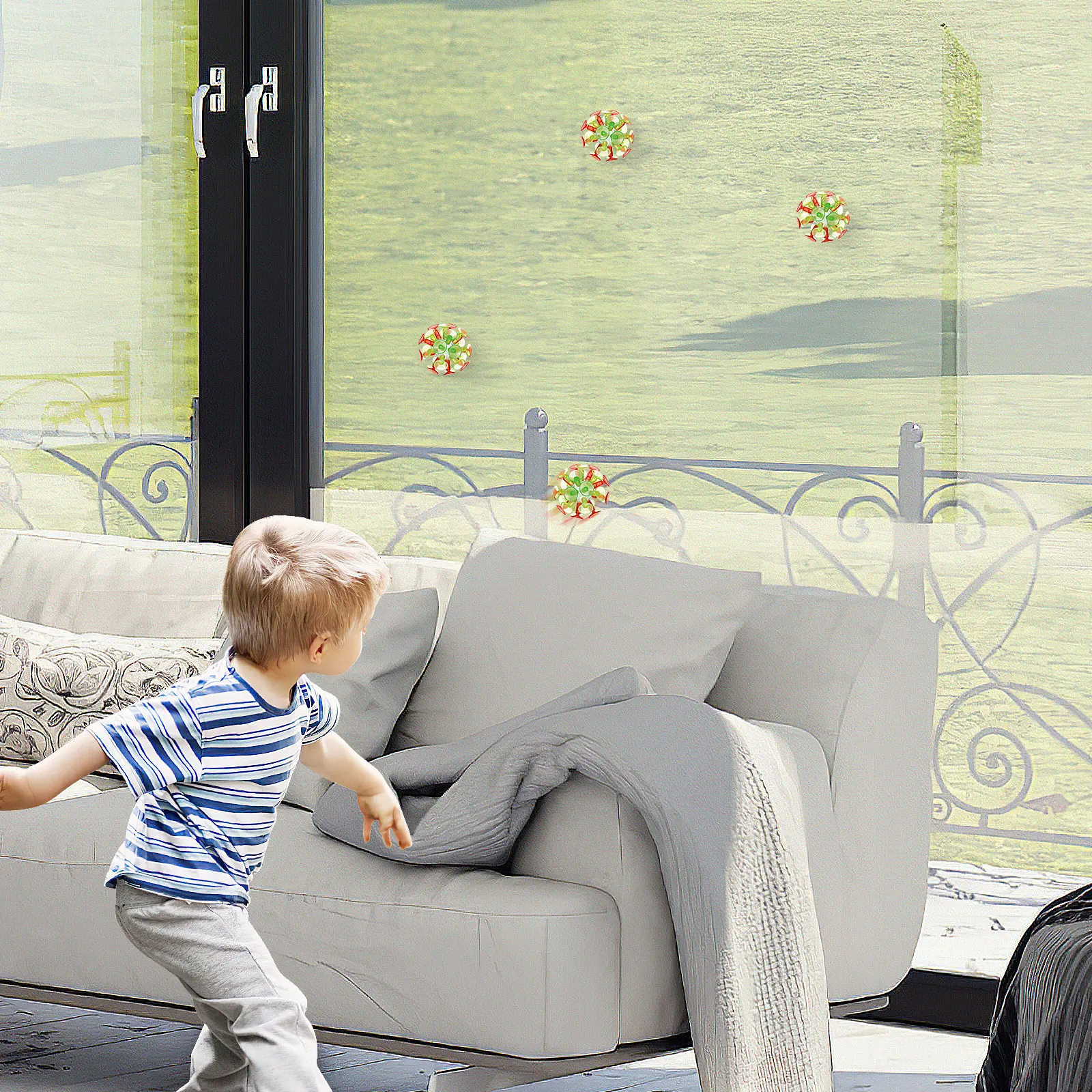 

4Pcs Suction Cup Bounce Balls Multicolored Flash Luminescence Stress Relief Party Favor Kids Gift Plaything Suction Cup Balls