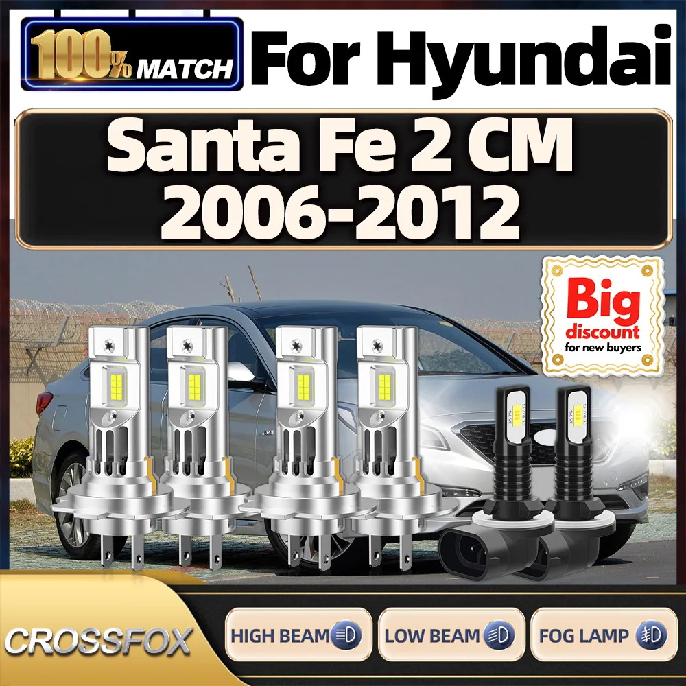 

CROSSFOX【For Hyundai Santa Fe 2 CM 2006-2012】Hi/Lo Beam Turbo Canbus Car LED Headlight Bulbs Ultra Headlamp Ampoules Fog Lamp