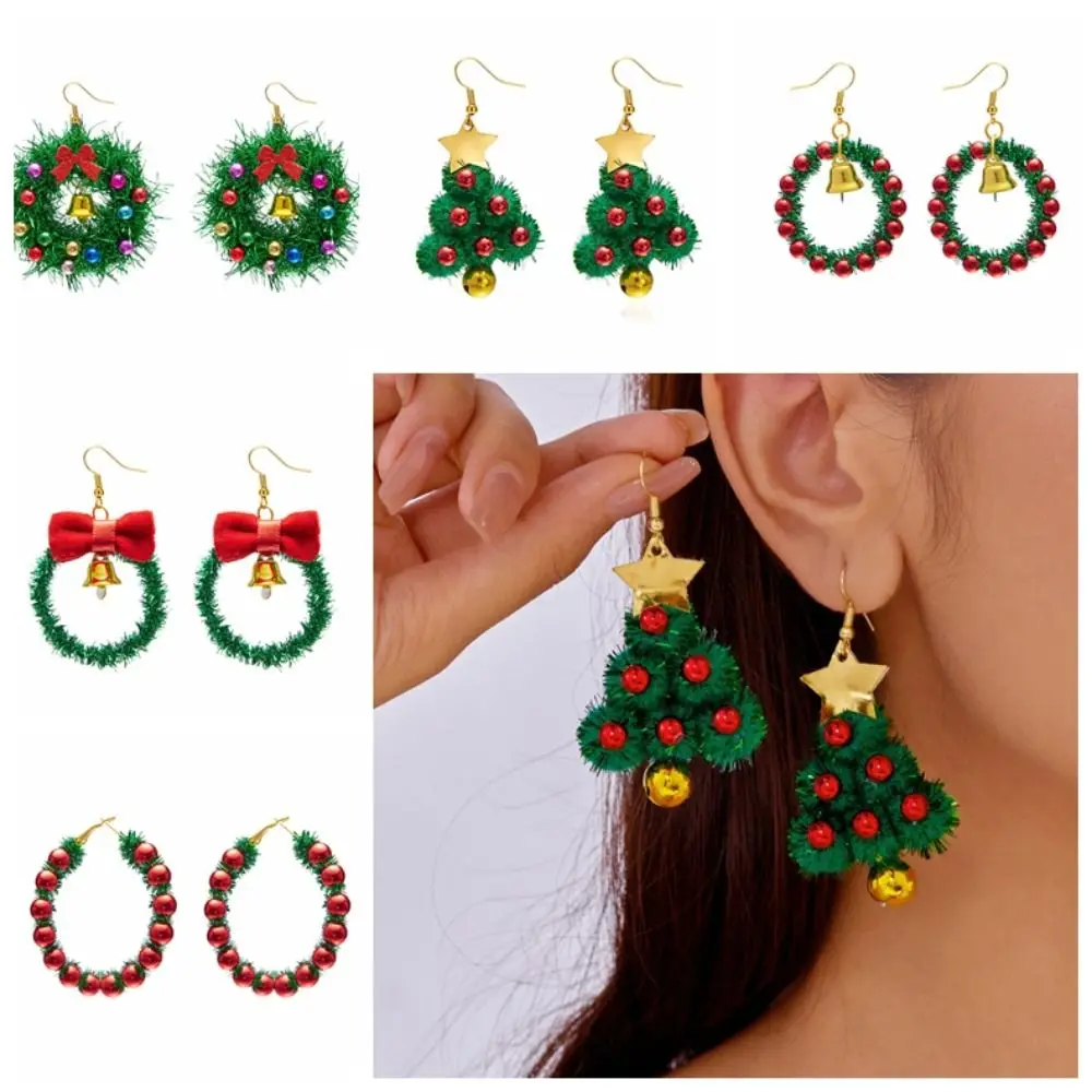 1Pair Aesthetic Christmas Tree Christmas Earrings Bowknot Star Wreath Earrings Bell Resin Xmas Dangle Earrings Girls