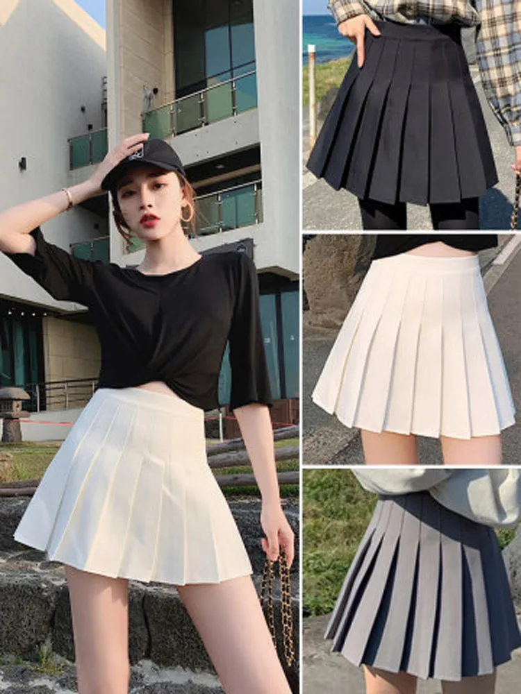 Sexy Women Pleated Skirts High Waist Summer Vintage Mini Skirt Korea Tennis Student Dance Skirt CDPF-F001