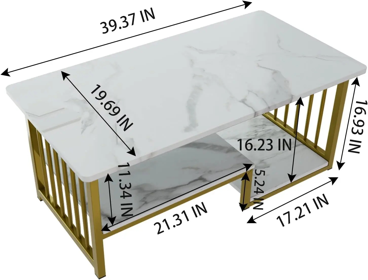 Mesa de centro de mármol de imitación, mueble Rectangular grande de 2 niveles con estante de almacenamiento, diseño de comedor y café