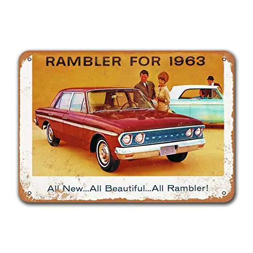 

Автомобильный металлический жестяной винтажный знак 1963 Rambler Coffee Club Bar постер Настенный декор для спальни ресторана дома паба 12x8 дюймов