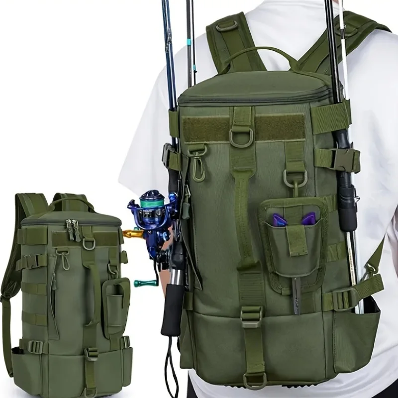 

Многофункциональный рюкзак для рыбалки, водонепроницаемая уличная сумка с держателями для удочек, прочный дизайн для кемпинга, пешего туризма, путешествий