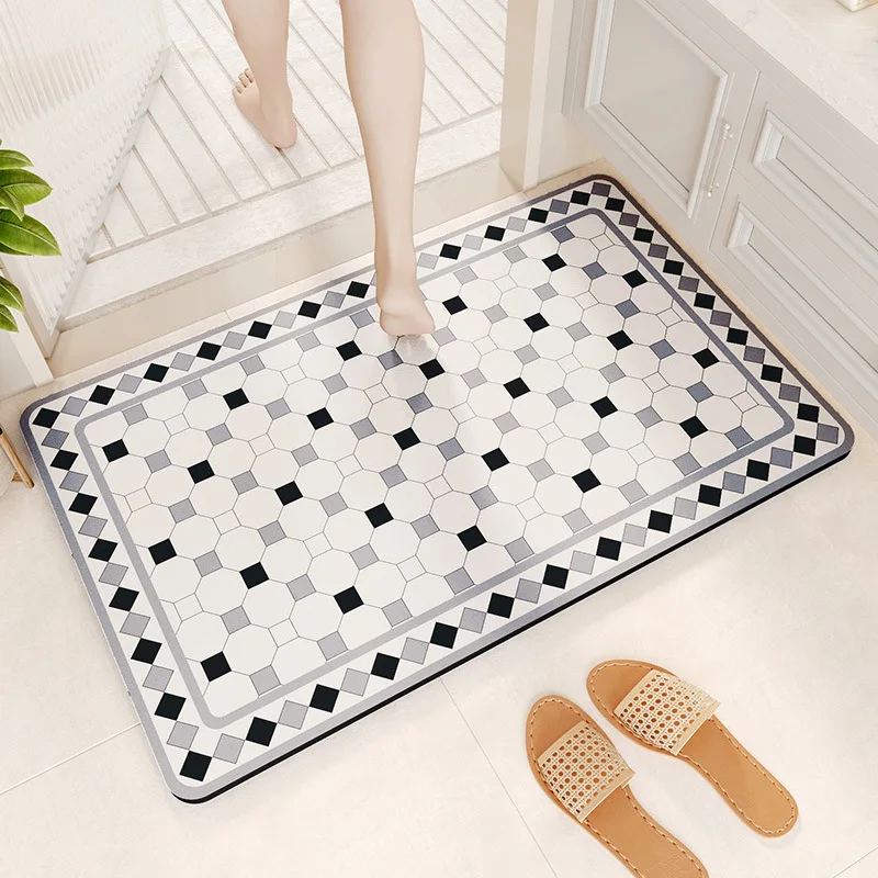 Plaid Non Slip Kitchen Bathroom Mat Diatom Mud Super Absorbent Entrance Carpet Waterproof Bedroom Rug for Living Room Home Decor