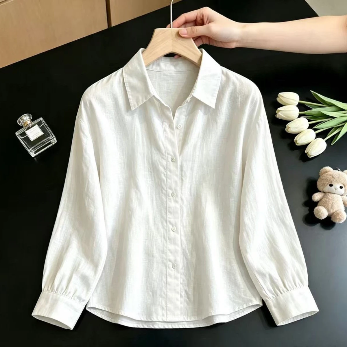 Casual Loose Women's White Shirt Turn-down Collar Fashionable Spring Autumn Top Breathable Skin-friendly Chinese Style