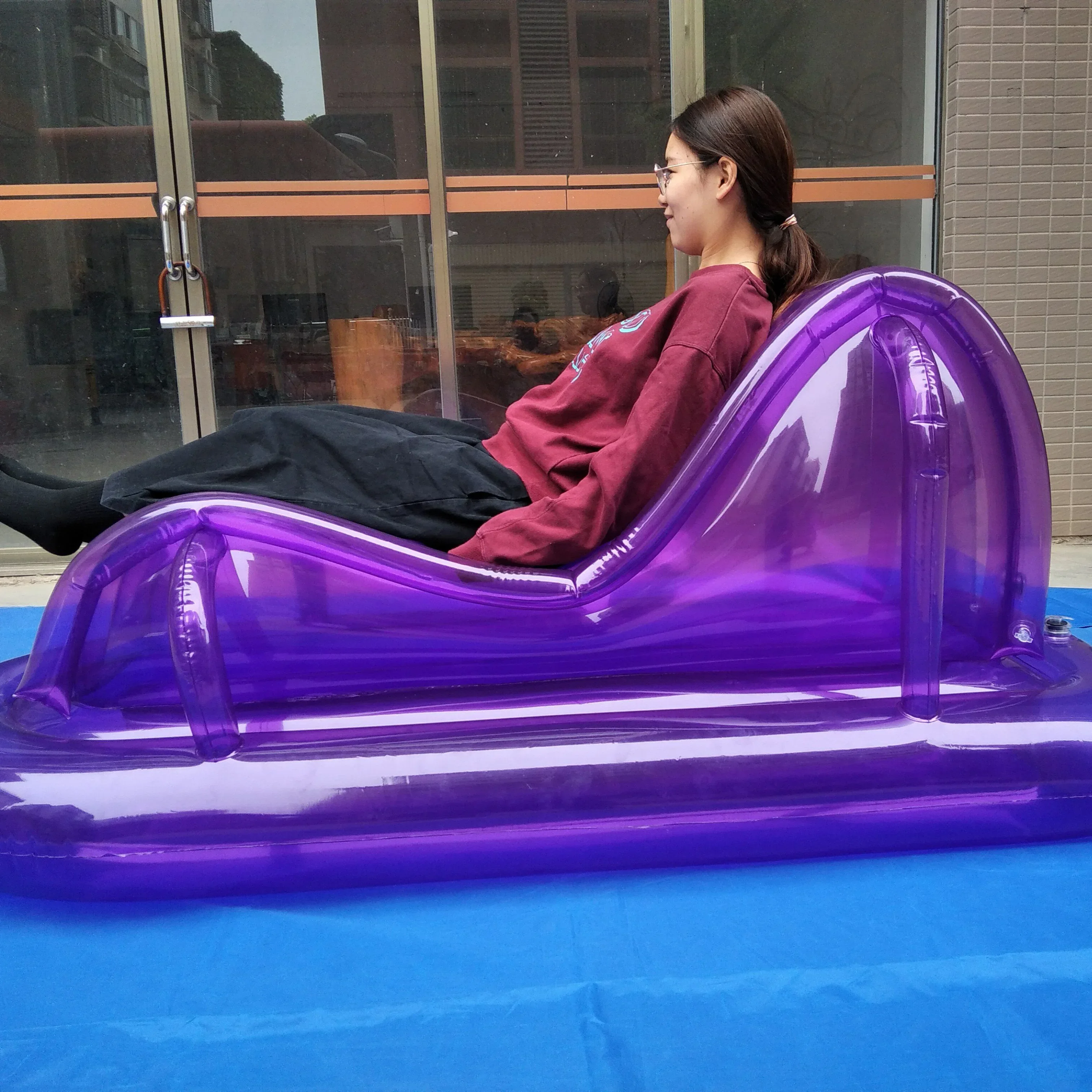 Transparent purple inflatable lounge chair sofa