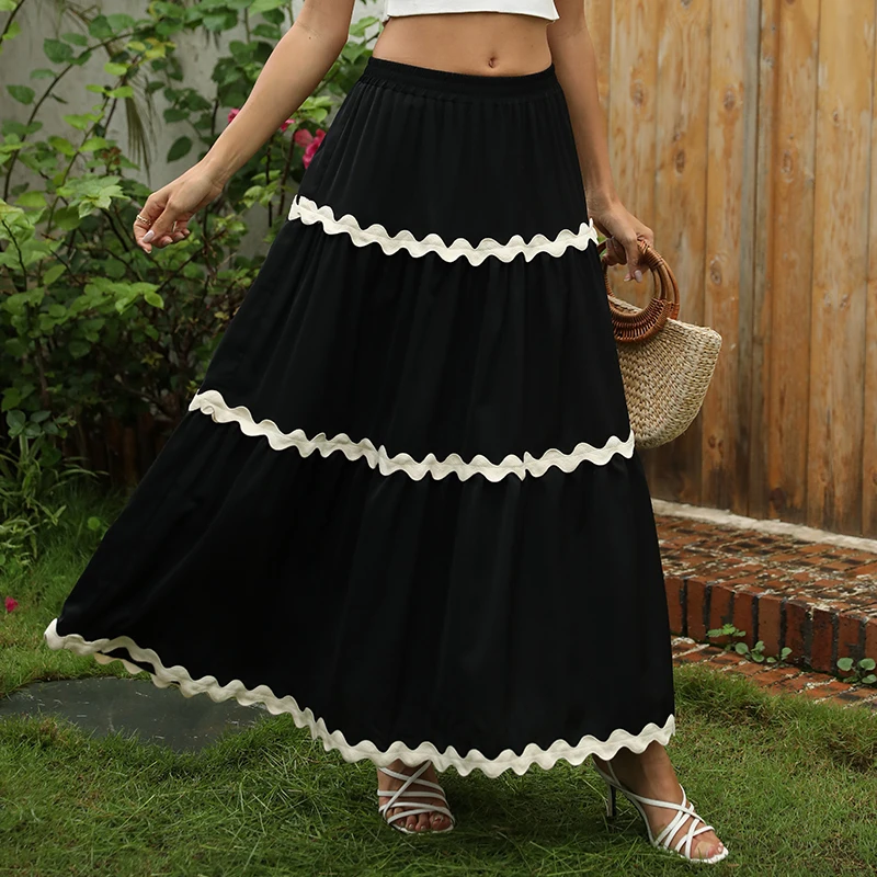 Clashing Stretch High Waist Black Long Boho Elegant Party Skirt A Line Beach Halter 2024 Women's Trends