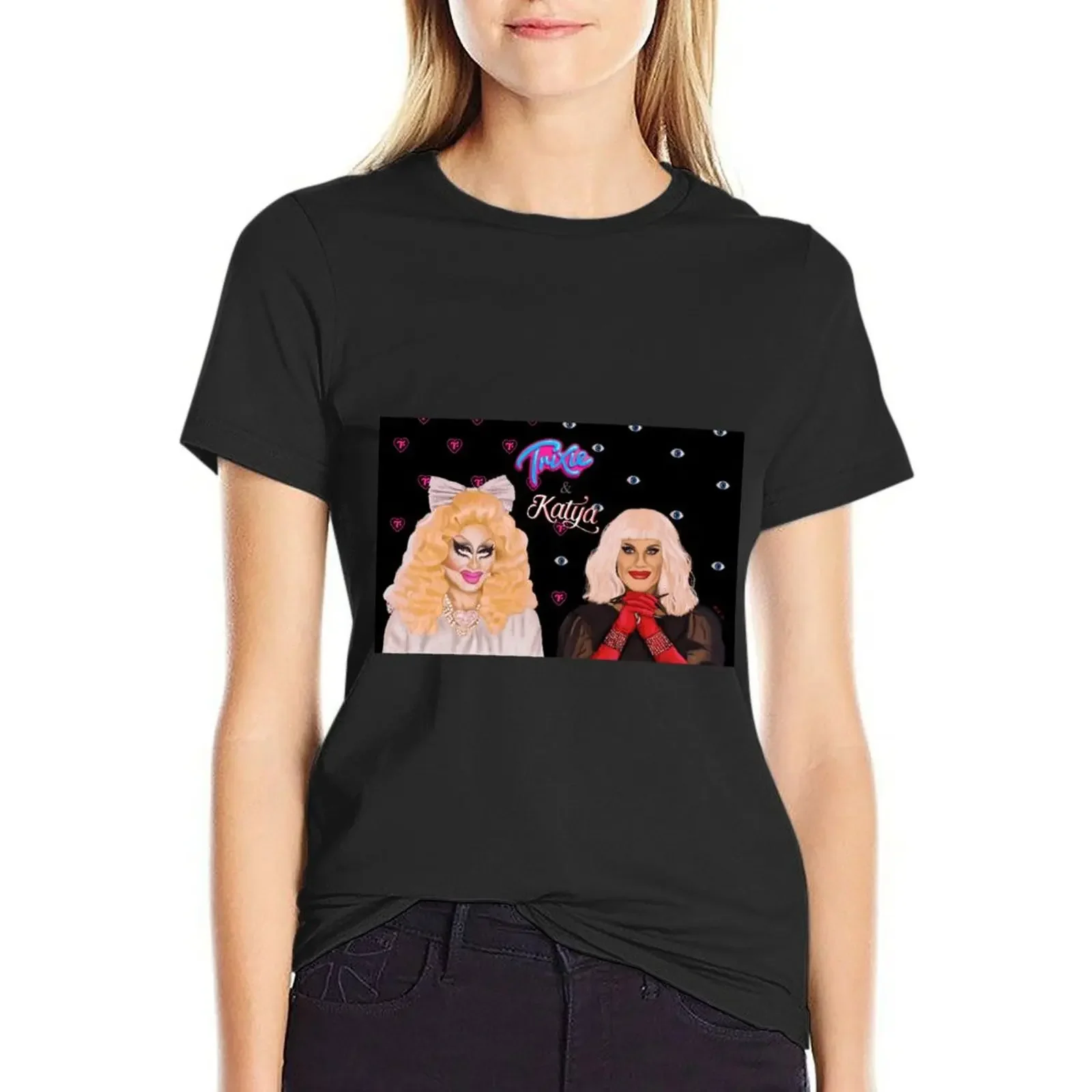 

Trixie and Katya Digital Painting T-Shirt customs design your own anime clothes female lady clothes cropped t shirts for Women