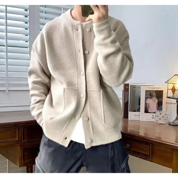 

Autumn Winter New Sle Men's Knitted Cardigan Sweater Casual Pure Color Lazy Faion Korean System Versatile Leisure Knitwear