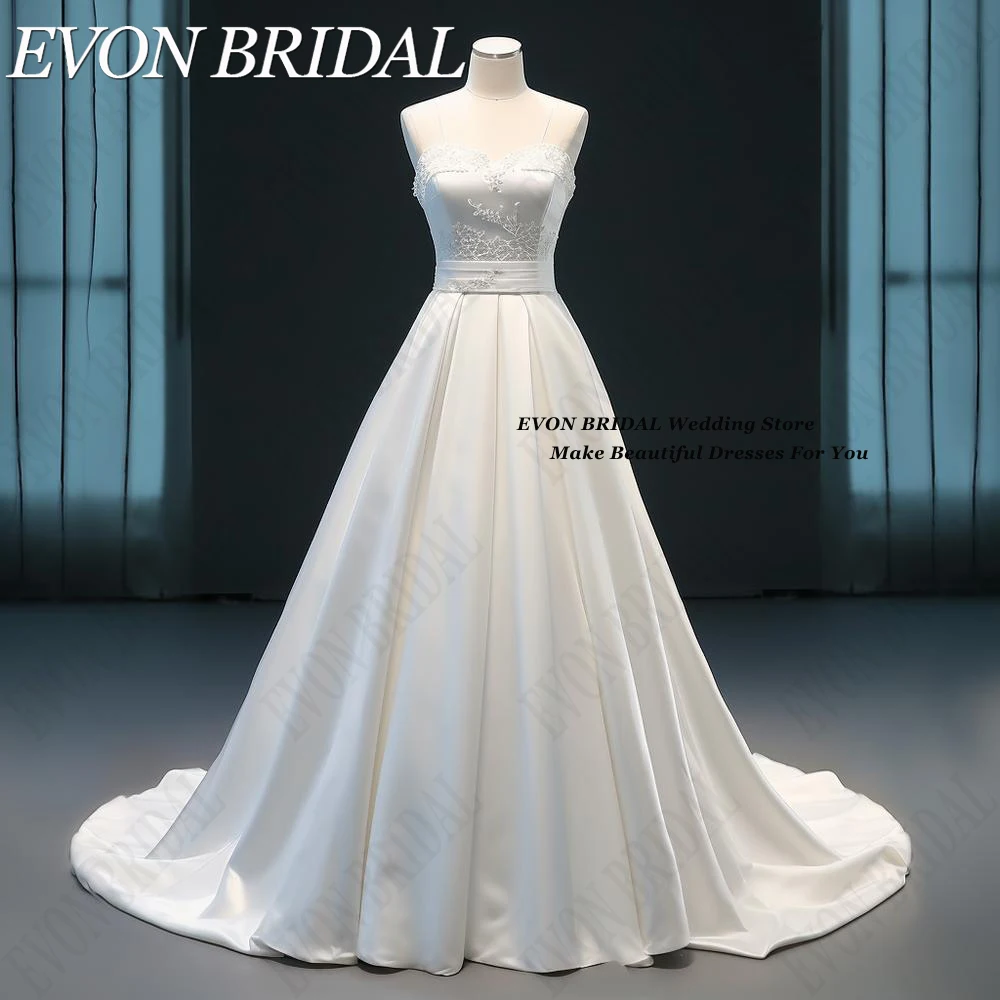 EVON-vestidos de novia blancos para mujer, traje de satén con encaje, línea A, hecho a medida, con apliques, 2024 Vestido de novia de mujer blanco vestido de esponja con una falda de letra platie e свадебной 2024 pegat