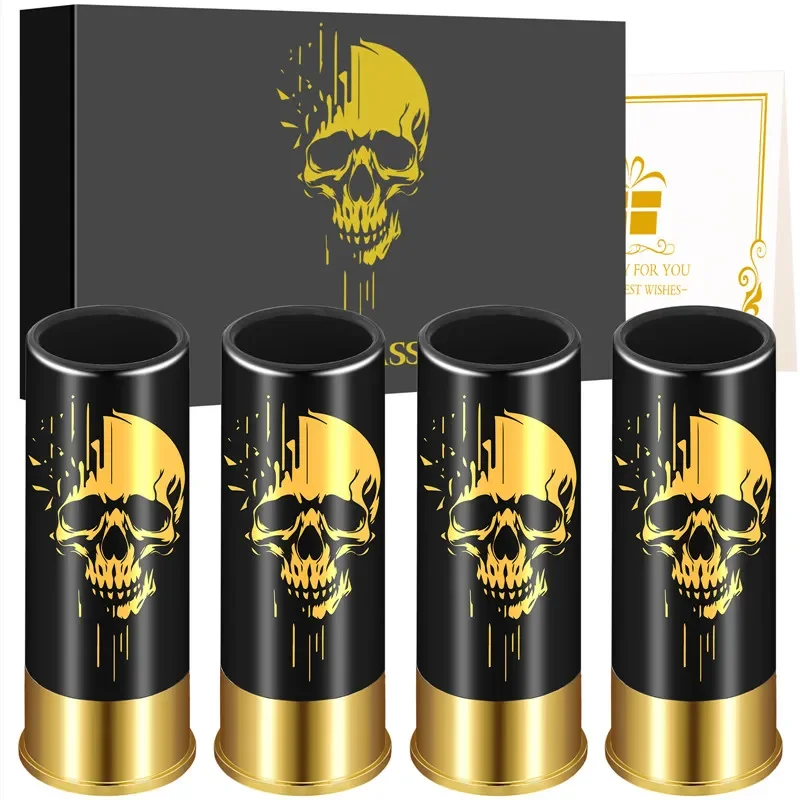 1 Set Black/Red Skull Pattern Plastic Shot Glasses 45ml/1.5oz 12GA Small Bullet Shot Cups for Wedding Celebration Barware Gift