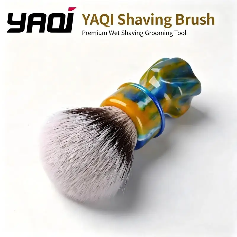 YAQI Shaving Brush Marbled Resin Handle Soft Synthetic Bristle Shave Brush Men Wet Shaving Foam Brush Barber Grooming Tool