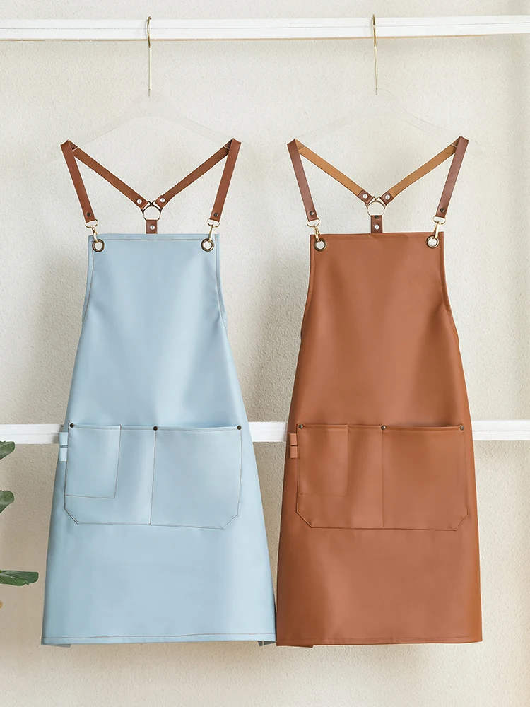 Korean Japanese Style Leather Waterproof Apron Coffee Room Waiter Kitchen Cooking Pinafore Keeping Dry Manicurist Nursing Aprons