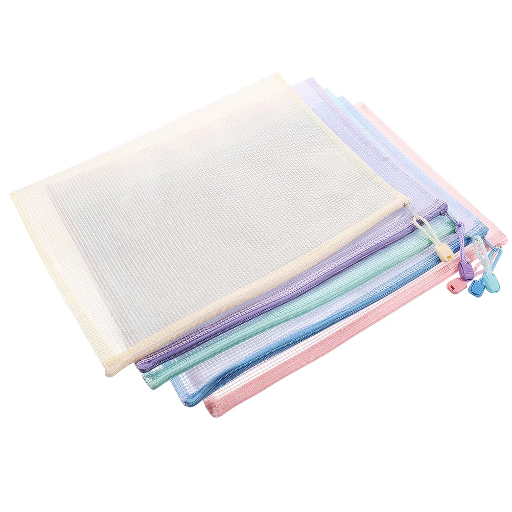 5 Pcs Sorting Bag Zippered Clear Pouch Mesh Design File Pouches Bags with Student