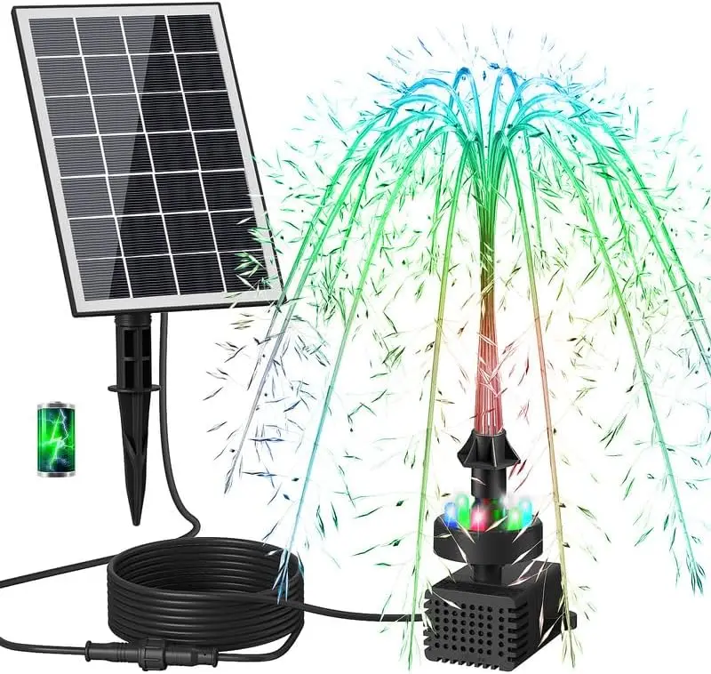 

Солнечный фонтанный насос, обновленный комплект солнечных водяных насосов 3,5 Вт с панелью из стекла, кольцом-держателем, кабелем 5 м, аккумулятором 2000 мАч и разноцветной подсветкой