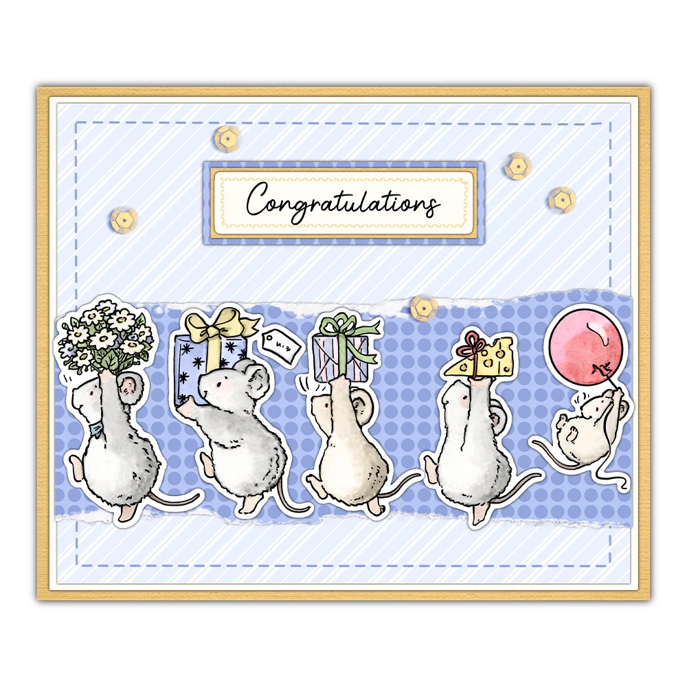 Mangocraft Cute Cartoon Mouse In Line Cutting Dies Clear Stamp DIY Scrapbooking Metal Dies Silicone Stamp For Cards Albums Decor