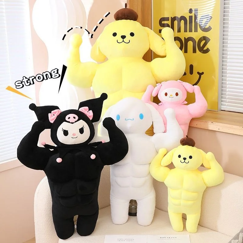 Sanrio Abdominal Muscles Plush Toy Kuromi Cinnamoroll My Melody Pompompurin Stuff Doll Anime Cartoon Pillow Funny Creative Gift