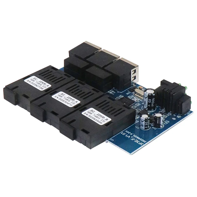 Switch in fibra Ethernet 100M PCBA Board convertitore multimediale ottico 20Km 3 Fiber 3 RJ45 supporto RPOE Simplex SC Switch in fibra