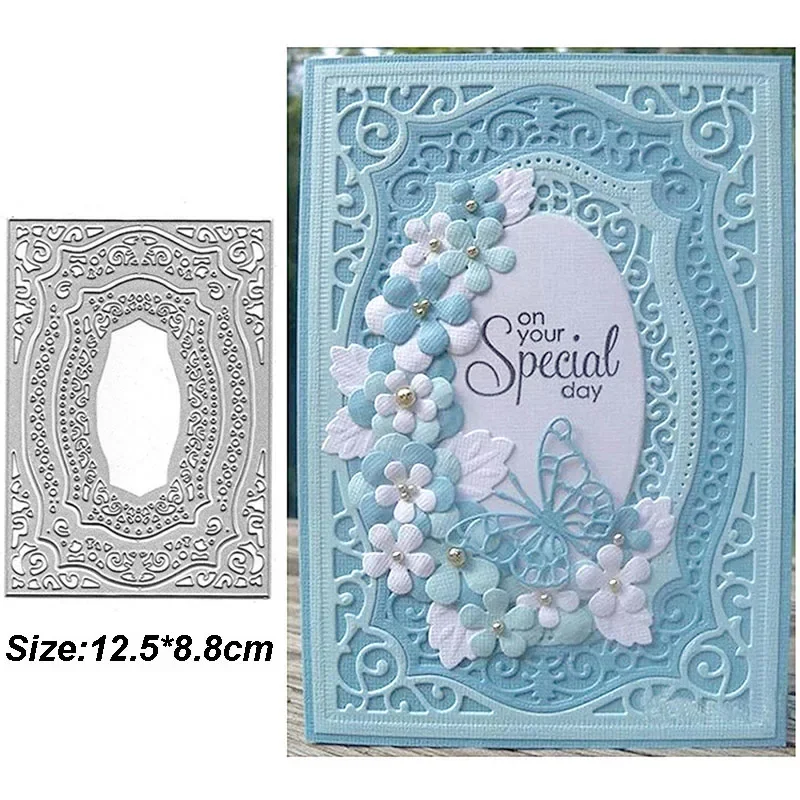 Lace Frame Flower Metal Cutting Dies Scrapbooking Rectangle Craft Dies DIY Gift Card Photo Album Card Making Decorative Stencil