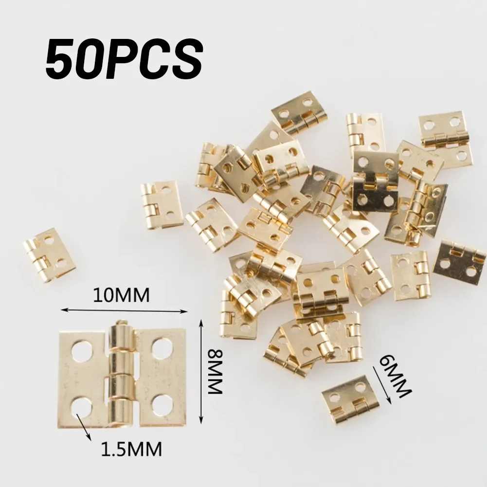 50pcs Mini Brass Hinges Cabinet Door Drawer Hinges Small Decorative Jewelry Craft Boxes Furniture Accessories 8*10mm