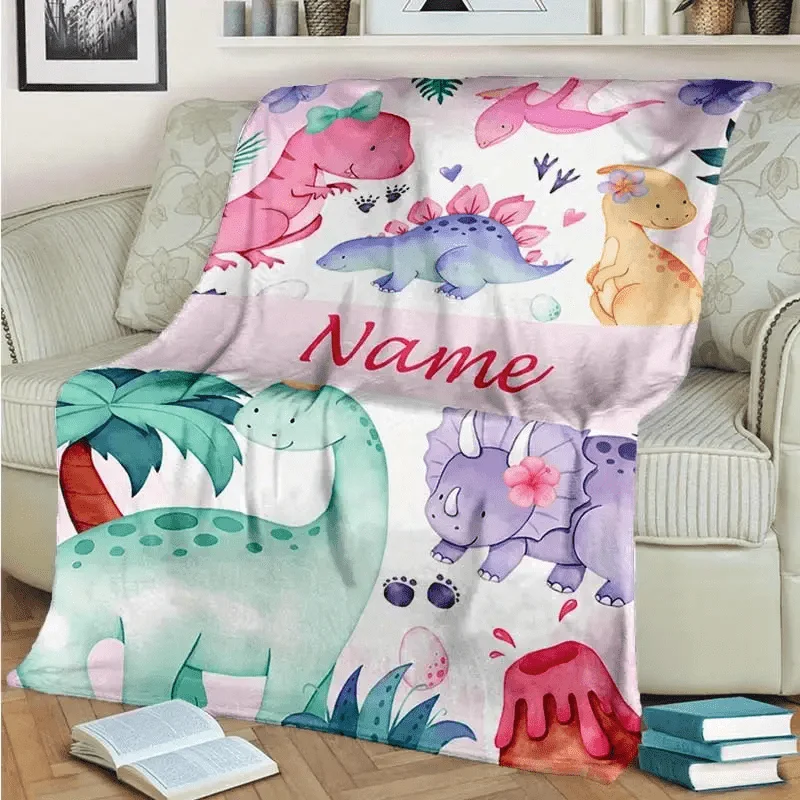 

1pc creative cartoon dinosaur pattern blanket definition name customization, Halloween blanket, high-definition digital printing