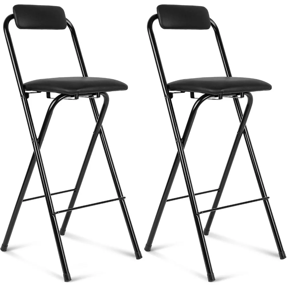 

Thyle 2 Pcs Folding Bar Stool with Backrest, Tall Foldable Stool Chair Portable High Folding Bar Chair Counter Height Seat Leath