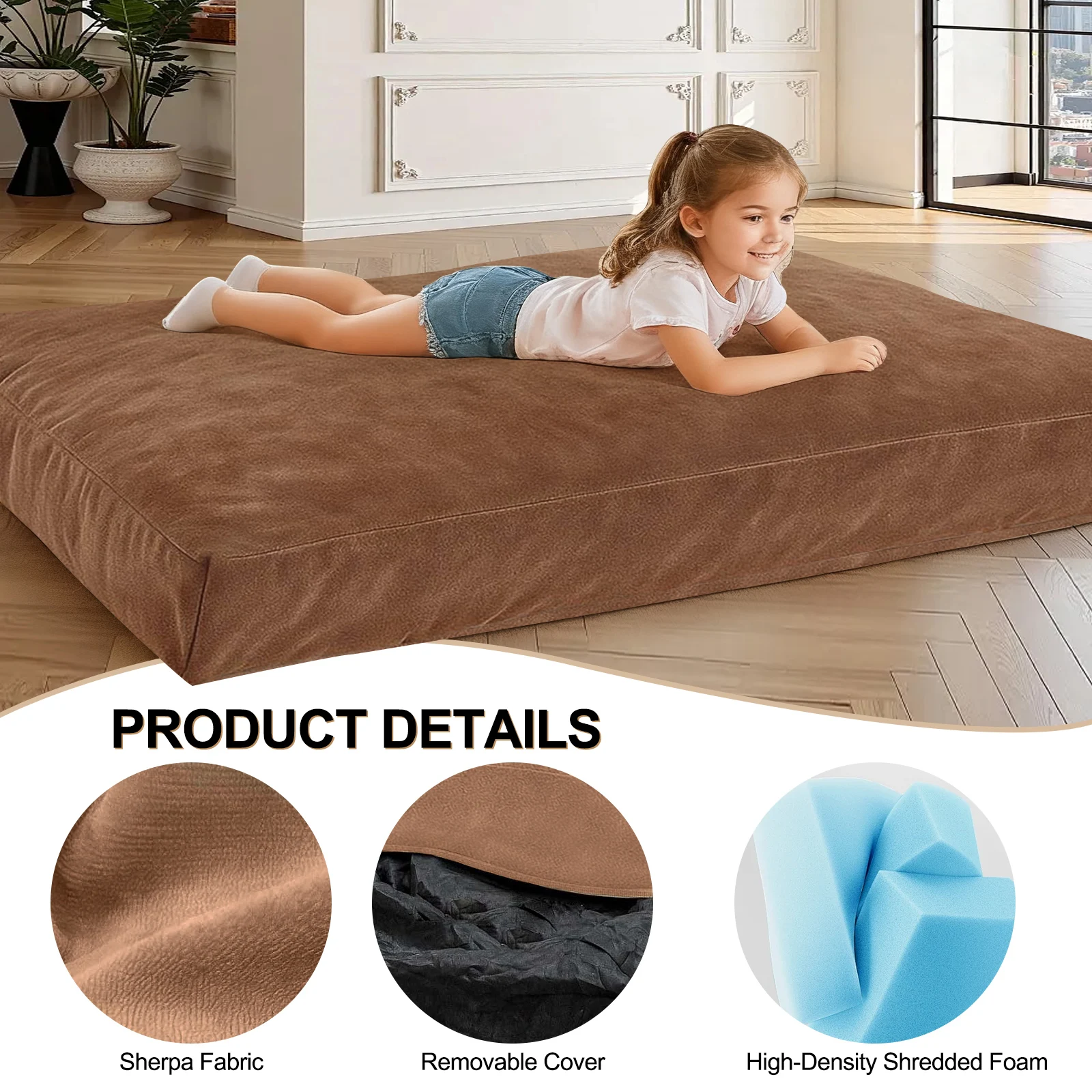 大人サイズの巨大なビーンバッグソファベッド、ビーンバッグチェア、柔らかいフランネル生地、学生用レジャーチェア、ブラウン