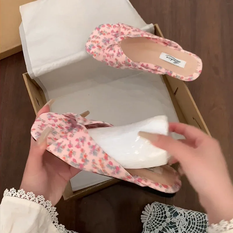 

Summer Women's Beach Vacation Slippers Fashion Flower Flats Slides Party Dress Candy Color Female Shoes