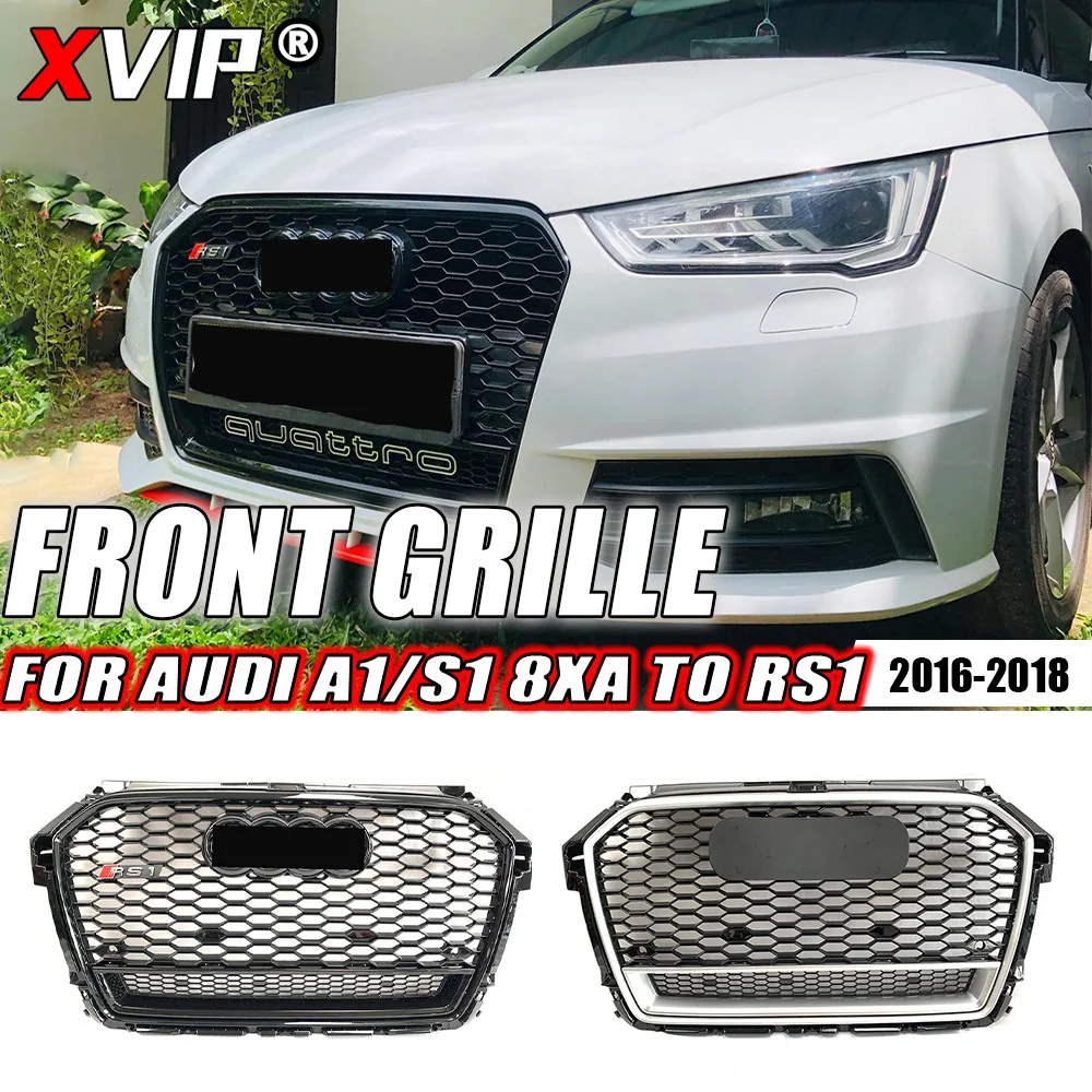 

XVIP RS1 Honeycomb Style Trim Grill For Audi A1 RS1 8XA 2016-2018 Glossy Black And Silver Frame Front Bumper Grille With Quattro