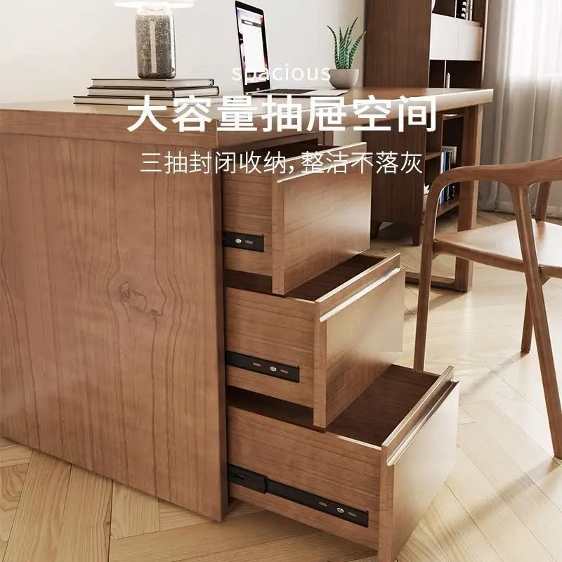 Solid wood computer desk with drawer storage cabinet desk