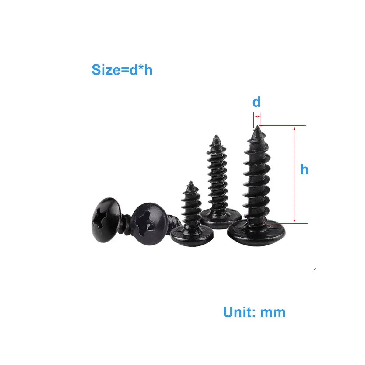 

Iron Black Cross Large Flat Head/Mushroom Round Head Pointed Tail Wood Screw Umbrella Head Self Tapping Screw