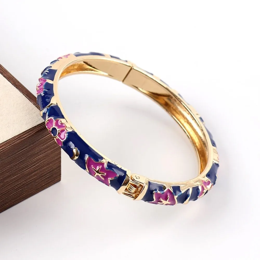 

Bohemian Colorful Vintage Cloisonne Bangle Enamel Chinese Flower Bangle Classic Traditional Women's Hand Bracelet Ladies