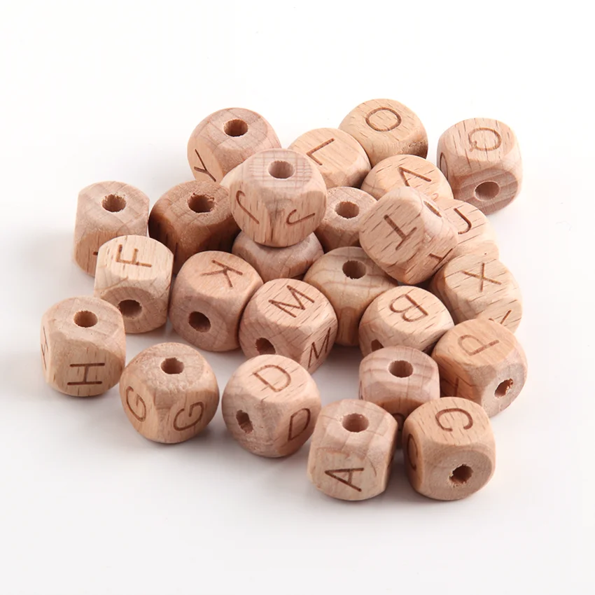 20pcs 12MM Natural Beech Wooden Letter Beads Square English Letter Spacer Beads Suitable For Jewelry Diy Accessories Making