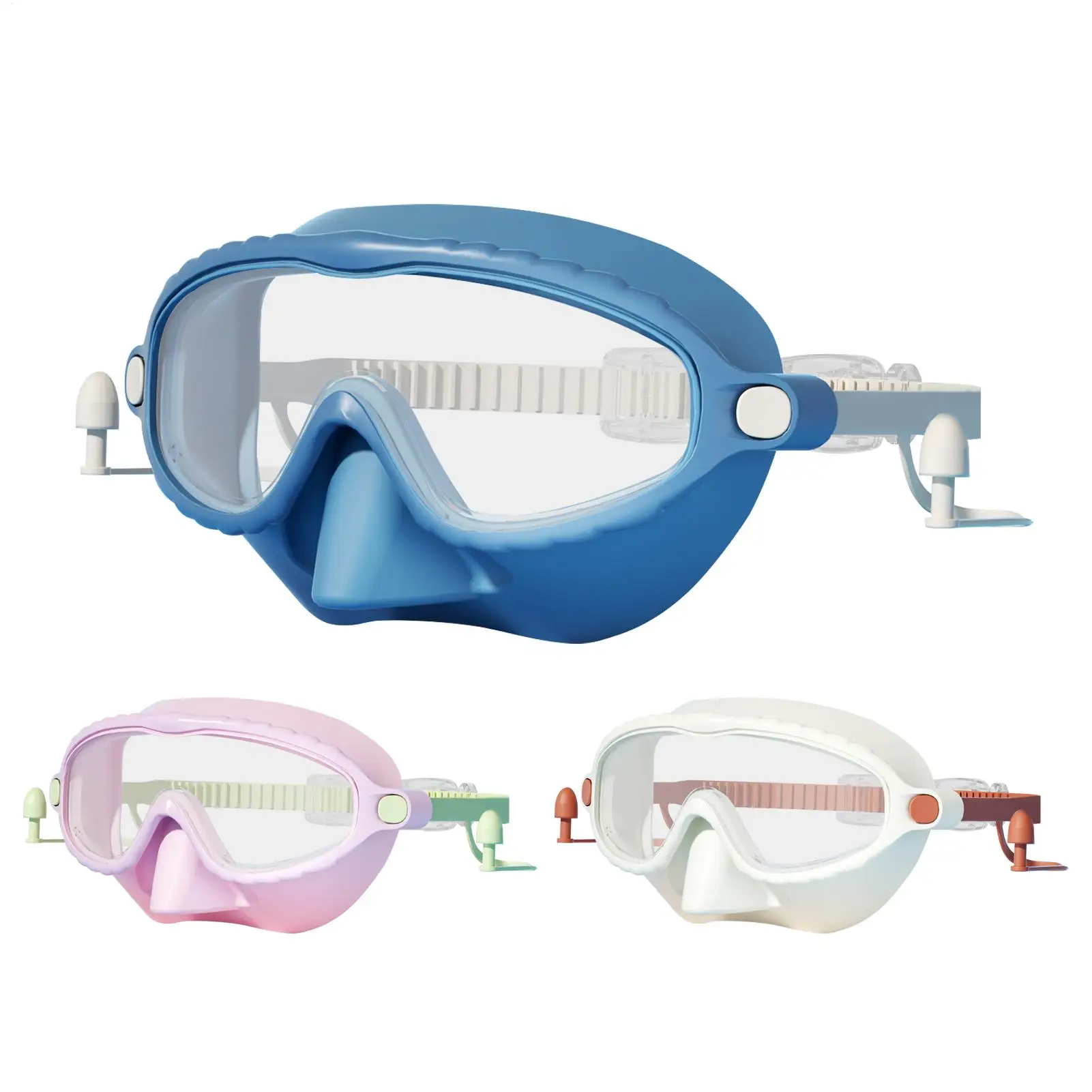 180 Wide Angle Anti-Fog Kids Swim Goggles With Nose Cover Leak Proof Anti-Knot Hair Pool Goggles for Boys Girls 4-16 Snorkeling