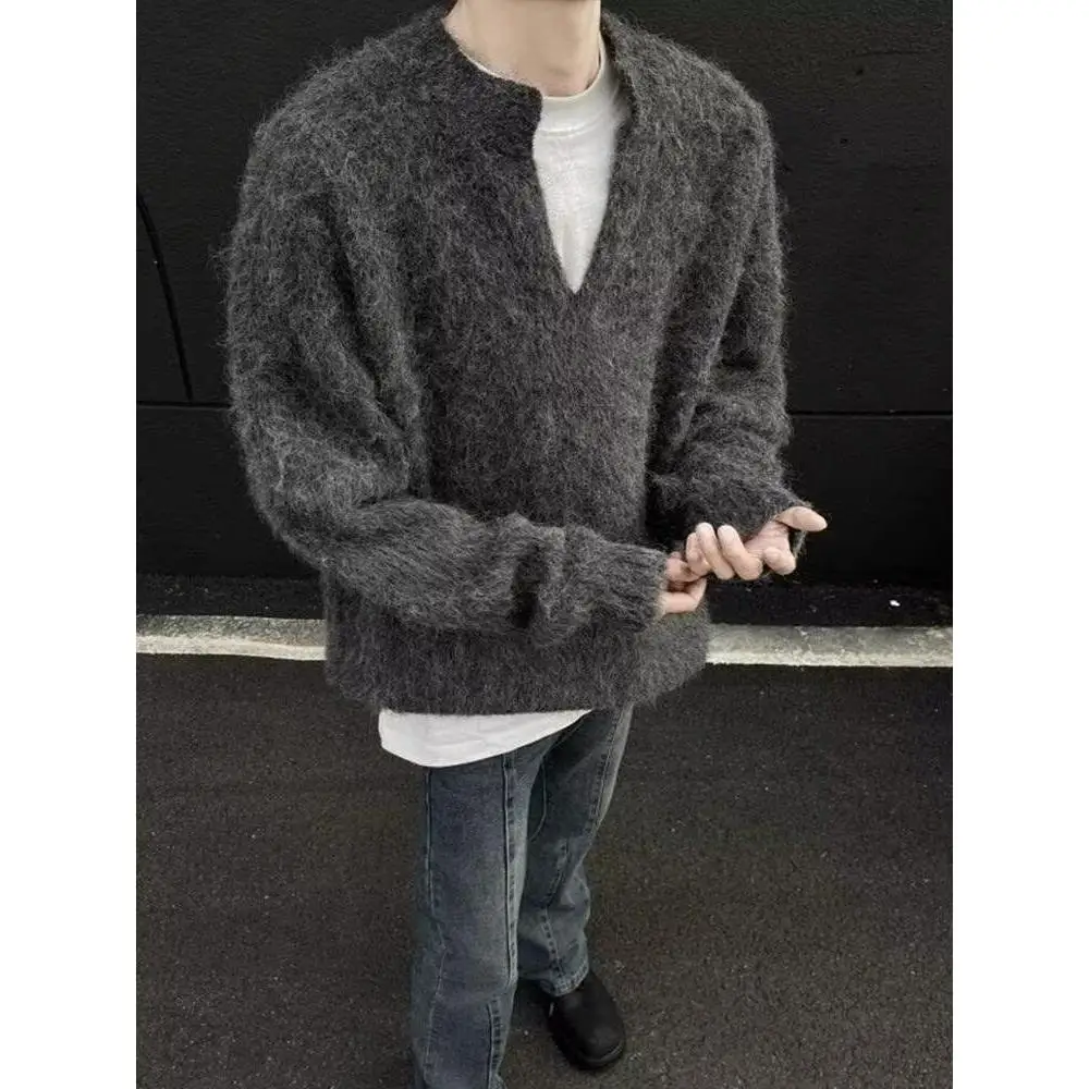 

Fall Winter V-Ne Knitted Sweater Cardigan Men's Color Casual Sle Outerwear Soft Polyester Long Sve Zipper Closure