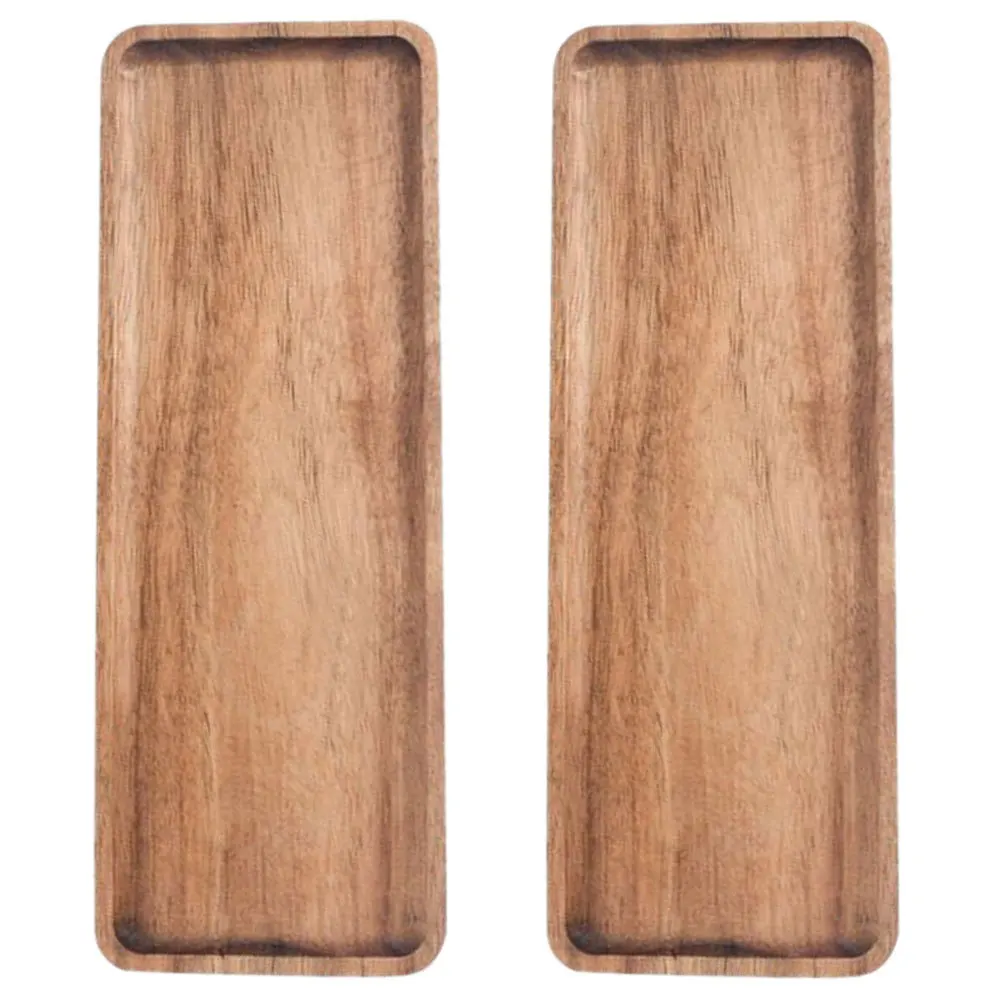 

2pcs Rectangular Wooden Large Food Serving Tray For Breakfast Bread Fruit Snack Storage Decorative Table Cup Holder Kitchen Tea