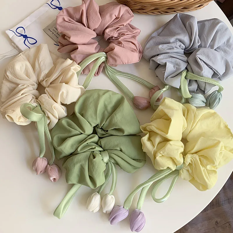 

Spring Korean New Sweet Tulip Flower Oversized Elastic Hair Rope For Cute Girls Fabric Scrunchie Hair Accessories Wholesale