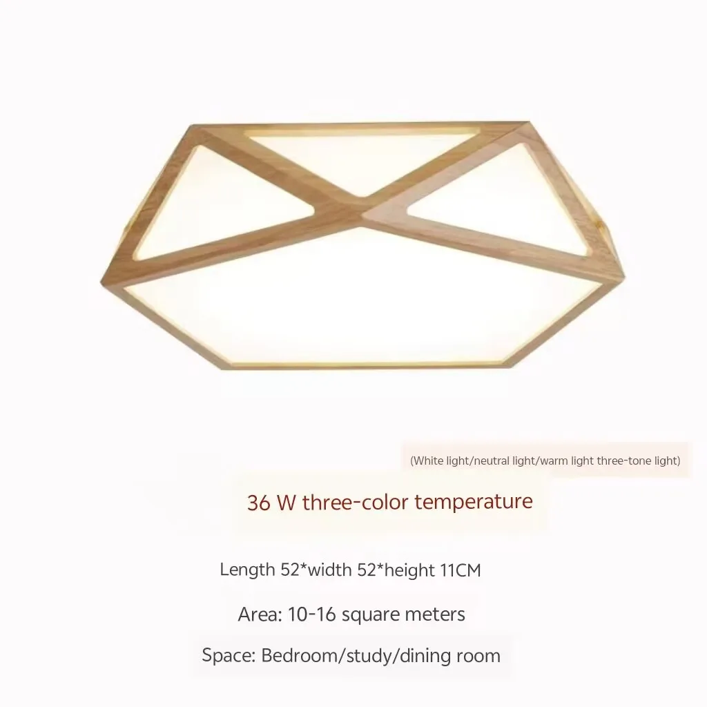 Hollow polygon ceiling lamp, modern and simple study desk eye friendly lamp, solid wood geometric LED ceiling lamp.
