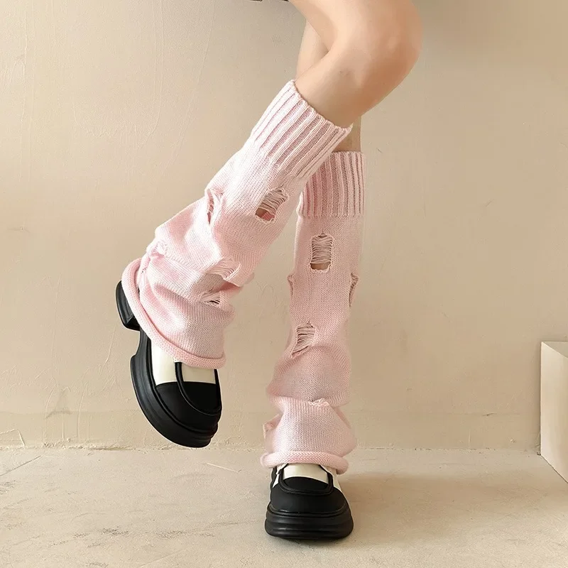 Ins Hole Trumpet Leg Cover Female Y2k Personality Beggar Wide Leg Pile Socks Jk Spice Girl Knitted Calf Socks Leg Socks.