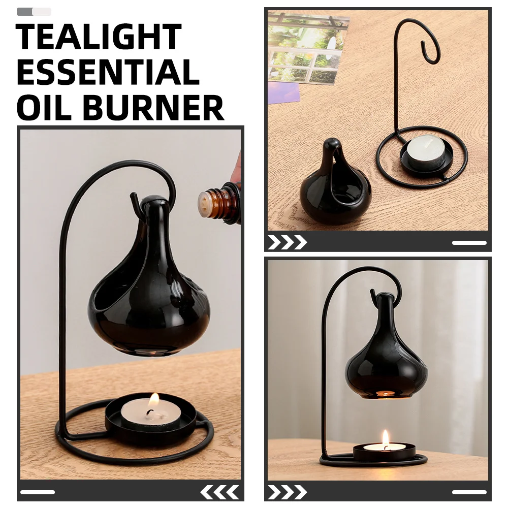 

Tealight Essential Oil Burner Ceramic Porcelain Wax Melt Holder Aromatherapy Fragrance Diffuser Home Decor Black