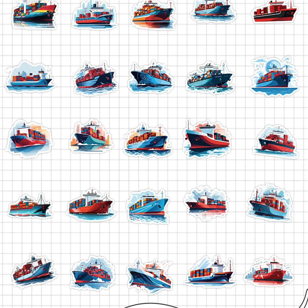 Cartoon Cargo Ship Sticker, Papelaria bonito, iPad, Computador, Mala, Garrafa, Guitarra, Parede, Decoração de brinquedos, 10 pcs, 30 pcs, 50pcs