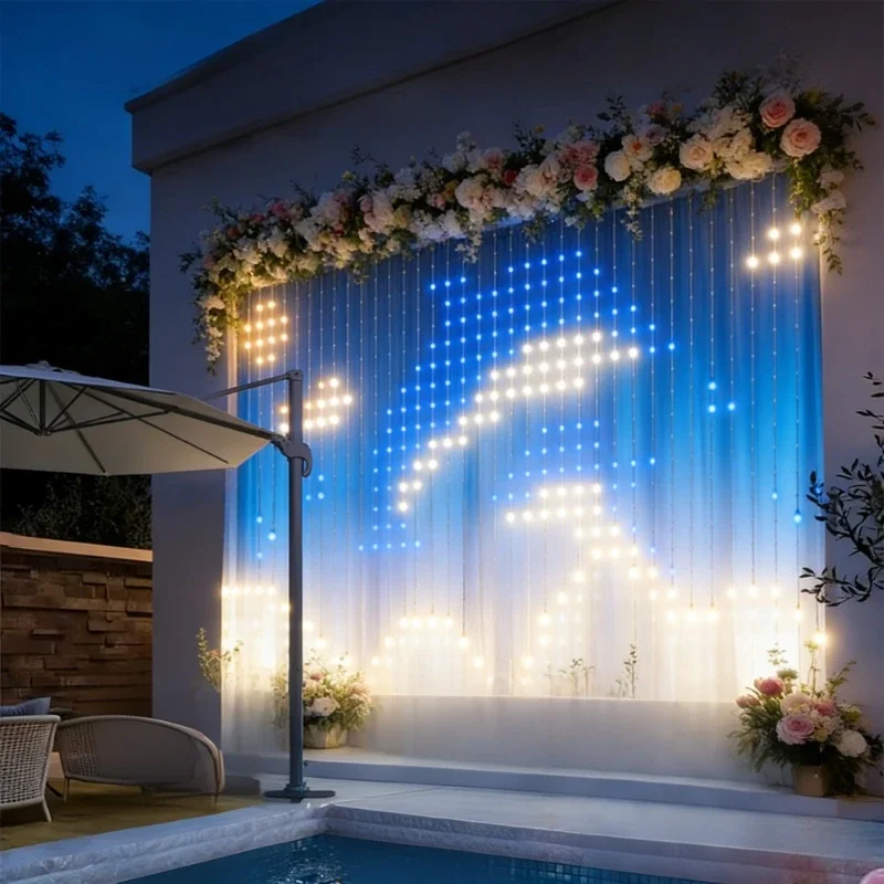 LED Curtain Lights US Plug DIY App Remote Control Fairy String Light for Christmas Party Wedding Window Decoration Set