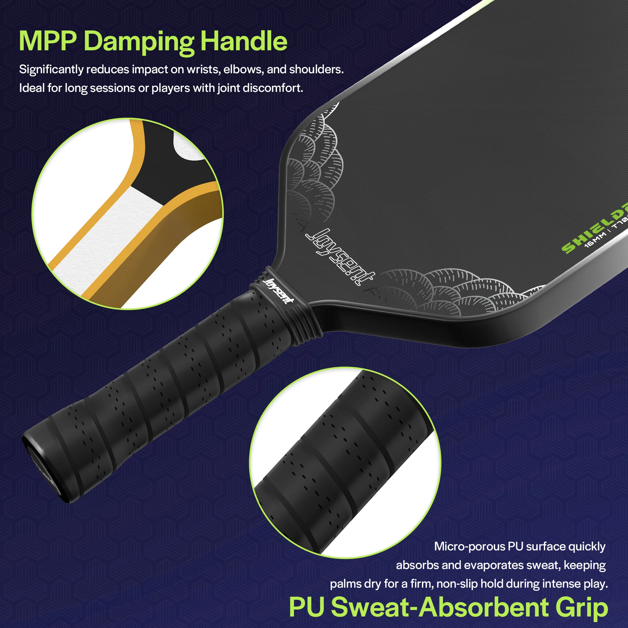 Joysent MPP Schaumkern Pickleball-Schläger Thermogeformtes T700 Rohkohlefaser 16mm Pickleball-Racket für Spin & Kontrolle für Fortgeschrittene – Detail 6