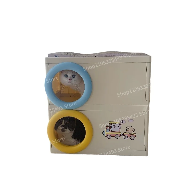 For Double-layer Cat Litter, Semi-closed, Safe Cat House, Plastic Cat Scratching Board Integrated Storage Box