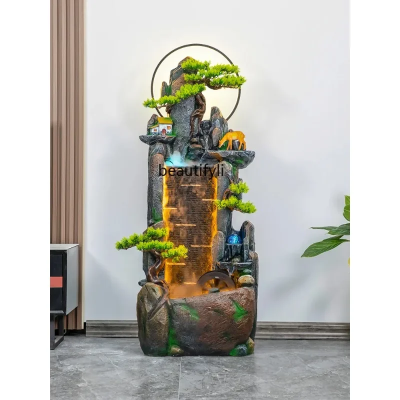 03.Artificial Mountain and Fountain Landscape Circulating Water Living Room Humidification Fish Pond Fortune Floor Decoratio