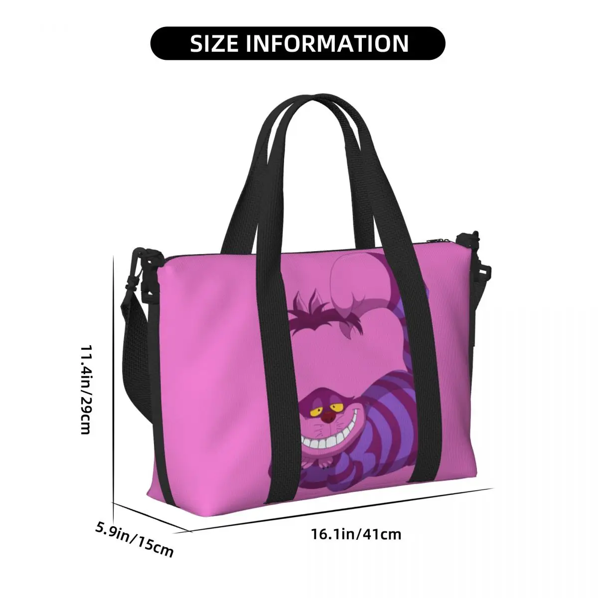 Custom Cheshire Cat Anime Beach Tote Bag Women Extra Large Gym Carry On Alice In Wonderland Travel Shopping Bags