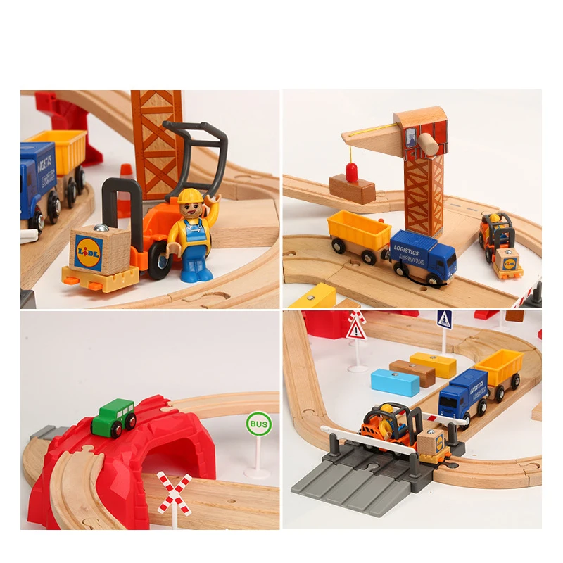 Wooden Train Track Set Transport Scene Accessories Children Assemble Educational Boys Toys Suitable For Wooden Rails Gifts Pd52