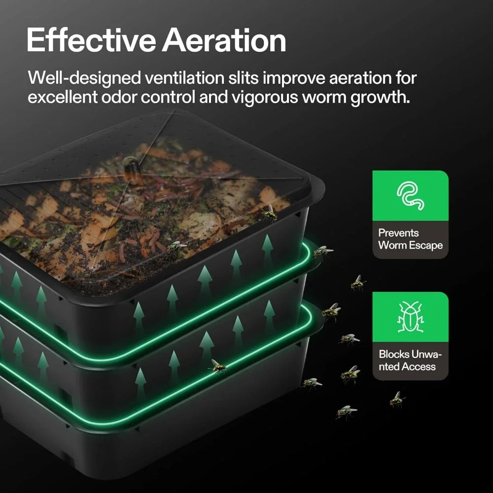 3-layer Worm Compost Bin, 30L Worm Composter, Easy To Install, Includes Worm Farm Kit for Recycling Food Waste