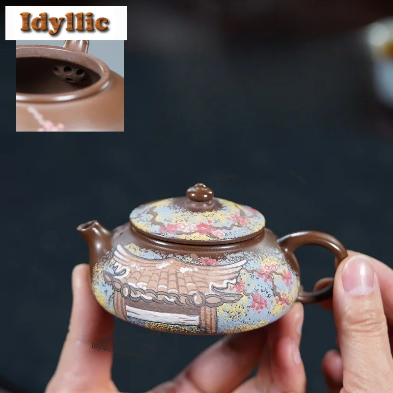 130ml Antique Yixing Purple Clay Teapots Handmade Cold River Pot Raw Ore Red Gold Zhu Mud Kettle Zisha Tea Set Tea Ceremony Gift