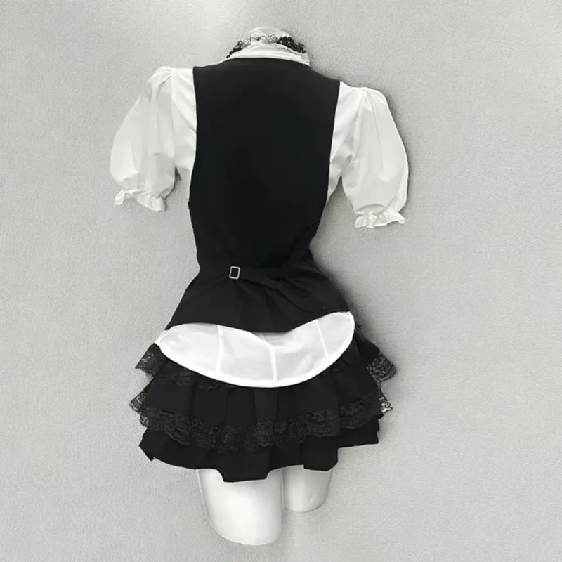 French Court Gothic Style Academy Style White Shirt Top+retro Slim Fit Vest+fluffy Skirt Three Piece Set for Women Skirts Sets